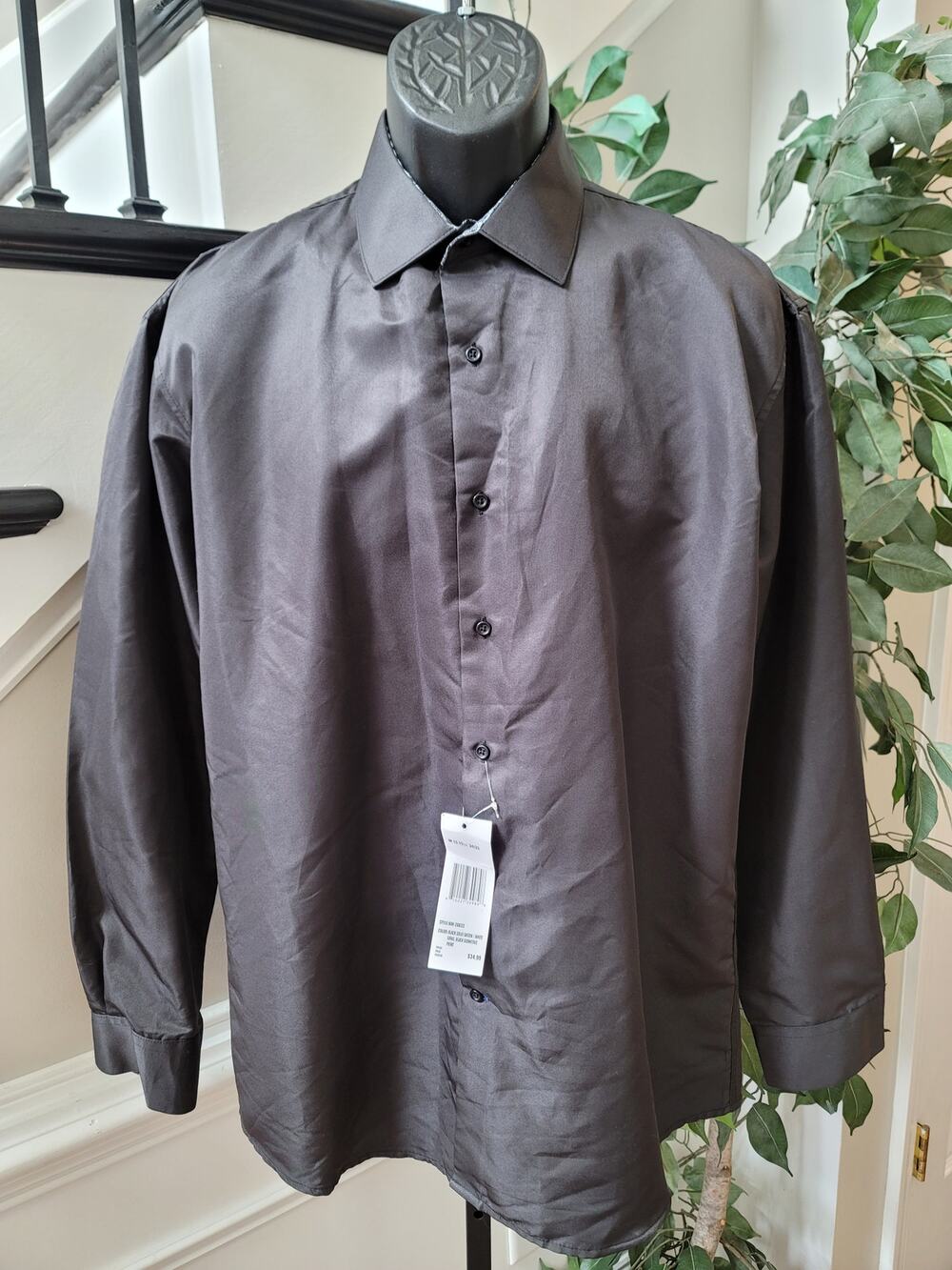 Nine West Button Down Shirt Men's Size Medium Black Classic Long Sleeves